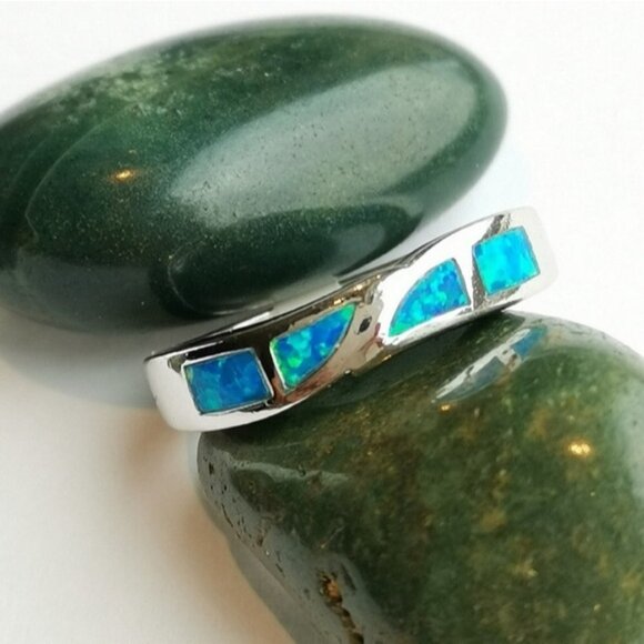 Blue Opal sterling silver band stacking ring size 6 - Picture 2 of 4